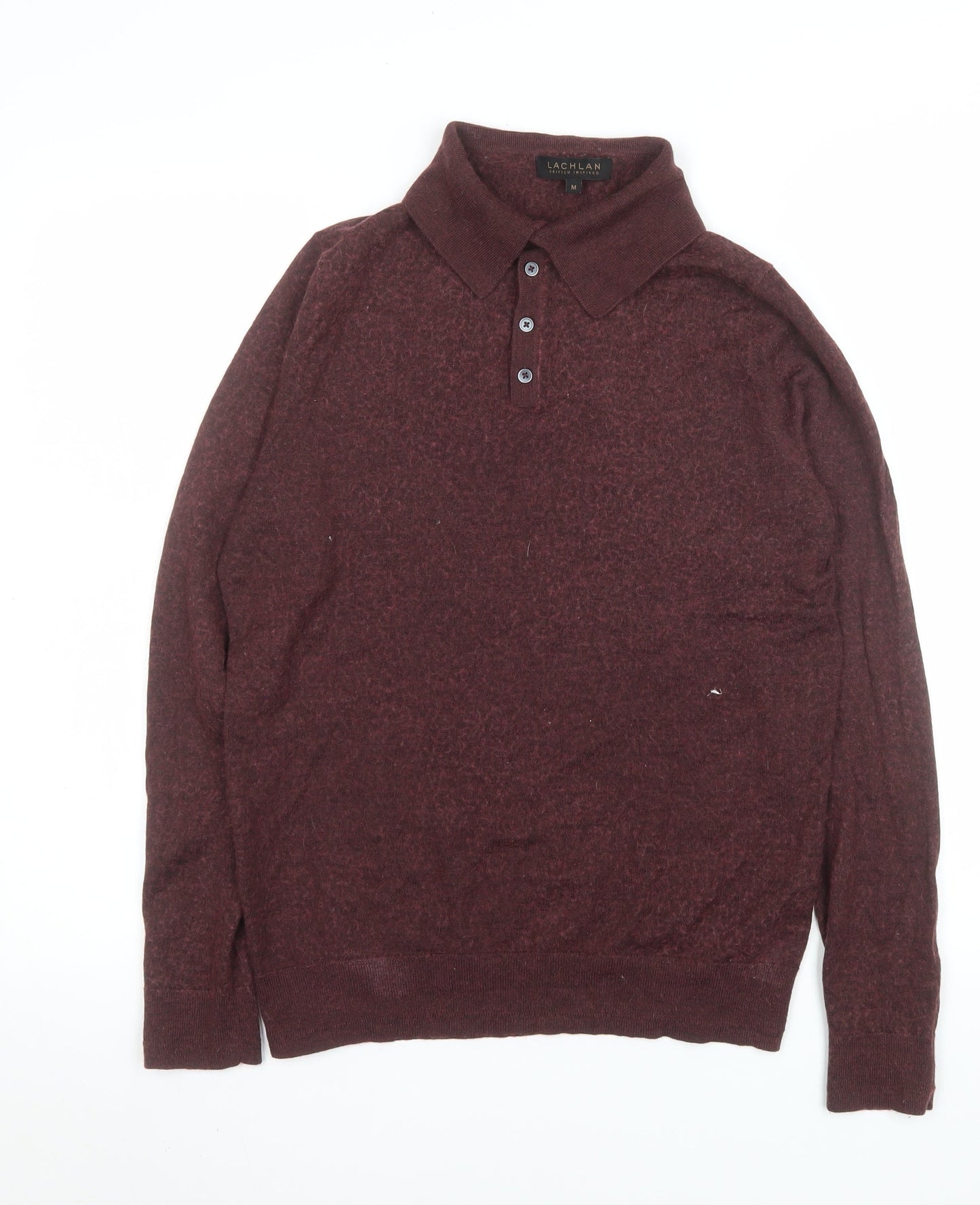 Lachlan Men’s Brown Wool Blend Collared Henley Jumper Medium
