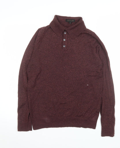 Lachlan Men’s Brown Wool Blend Collared Henley Jumper Medium