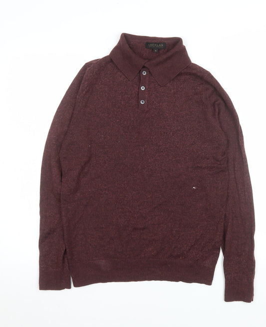 Lachlan Men’s Brown Wool Blend Collared Henley Jumper Medium