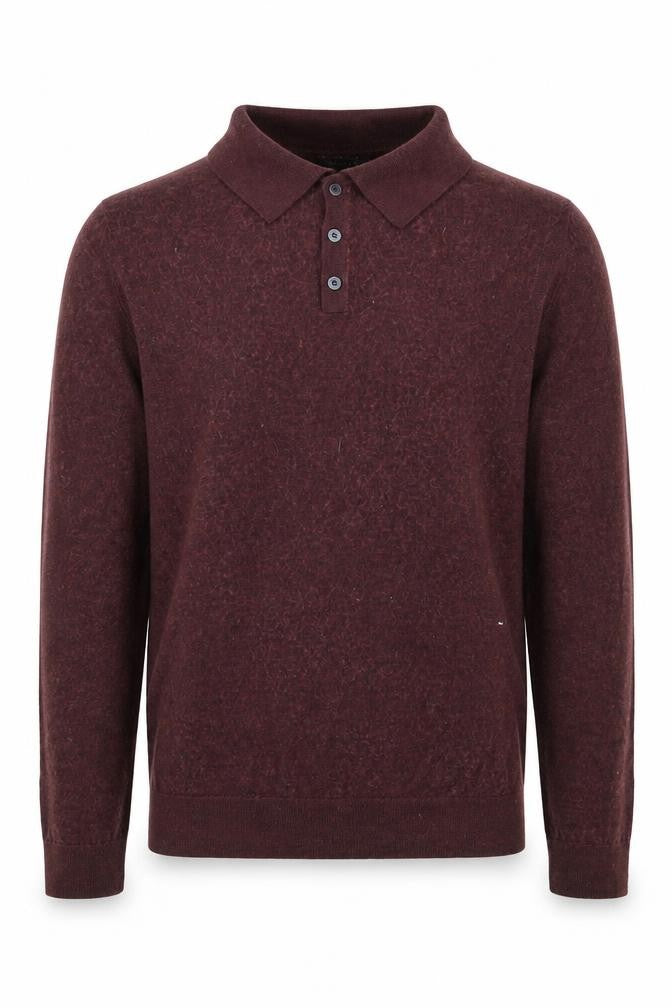 Lachlan Men’s Brown Wool Blend Collared Henley Jumper Medium