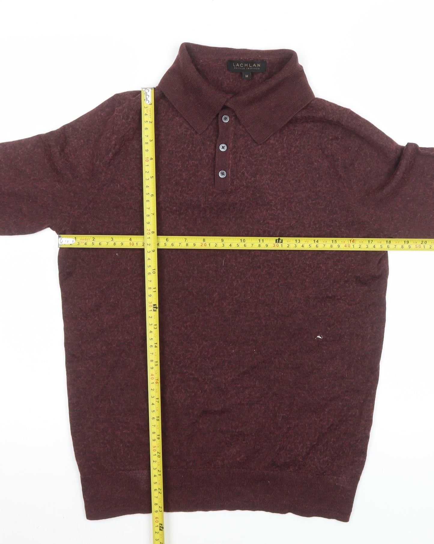 Lachlan Men’s Brown Wool Blend Collared Henley Jumper Medium