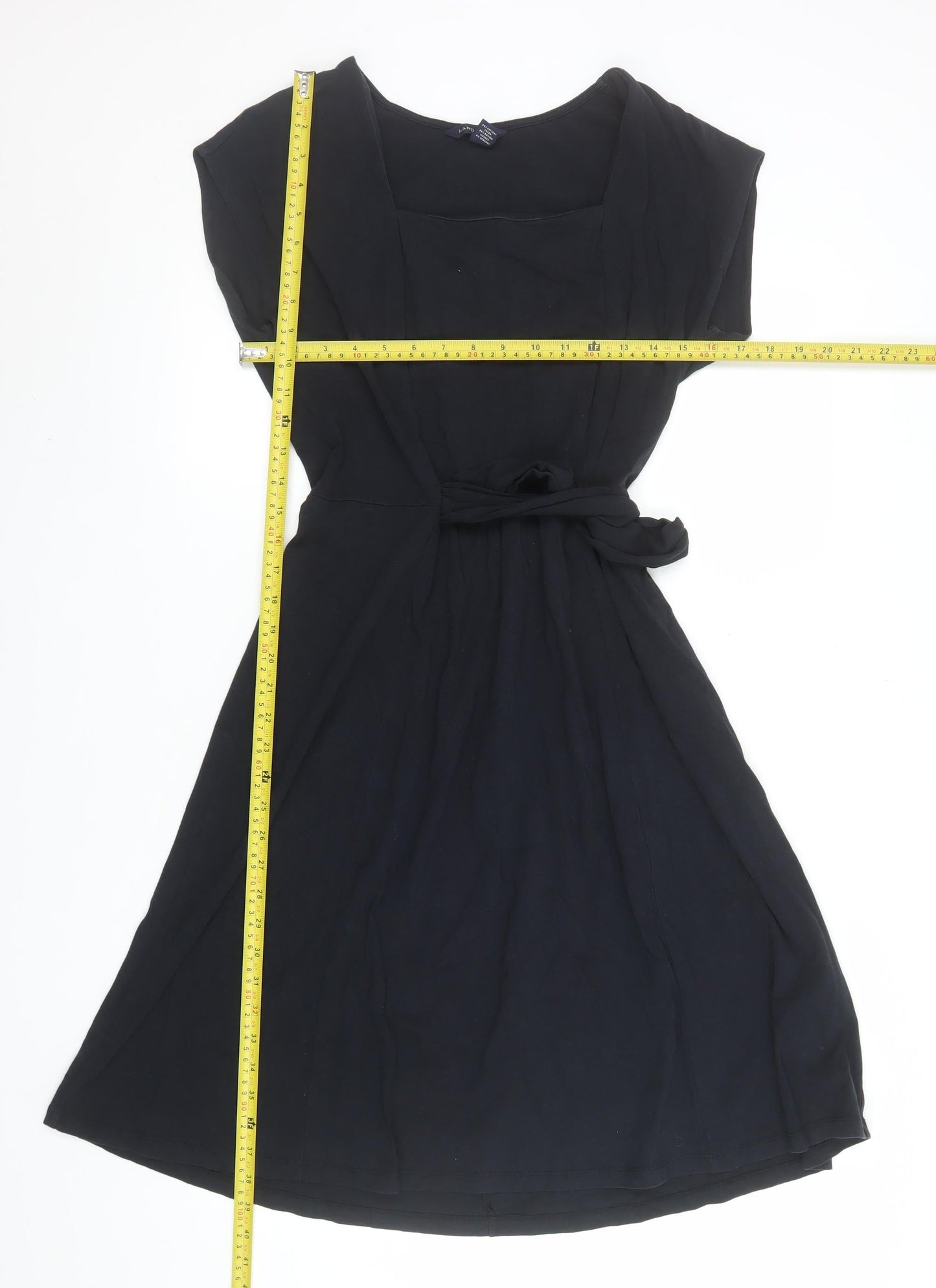 Lands' End Women's Black Fit & Flare Belted Jersey Dress Size M
