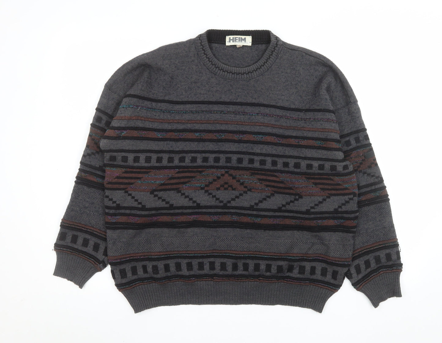 HEIM AMBROSIUS Men's Grey Geometric Wool Blend Pullover Jumper M