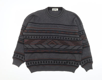 HEIM AMBROSIUS Men's Grey Geometric Wool Blend Pullover Jumper M