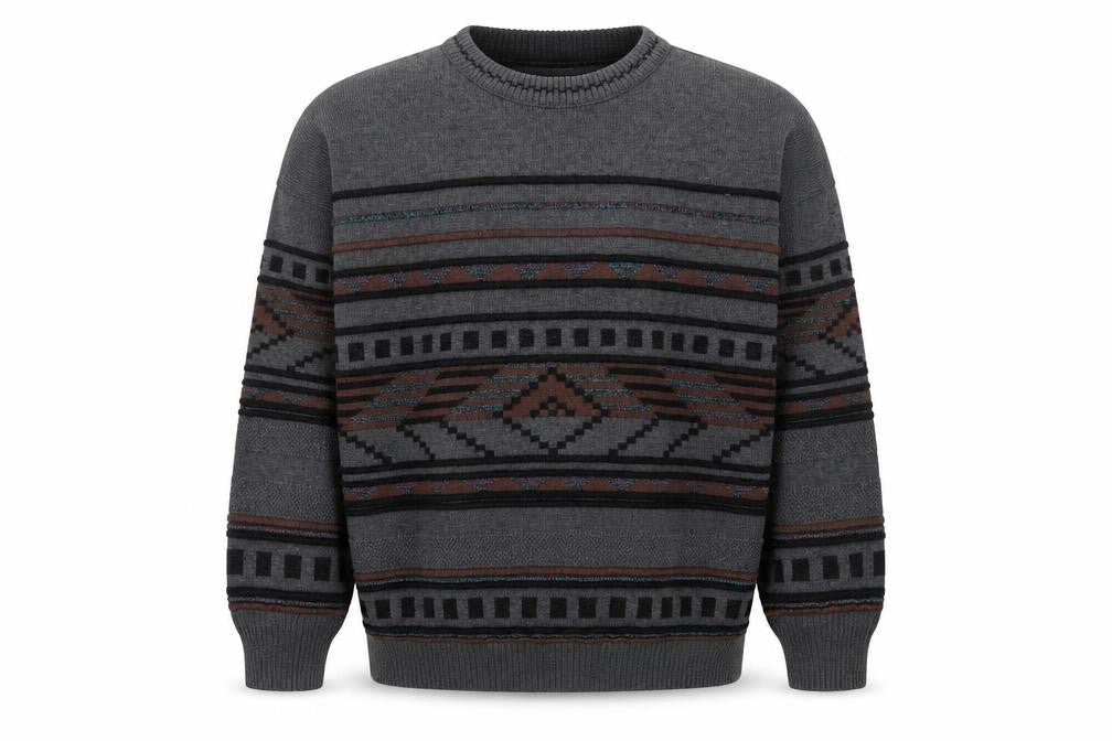 HEIM AMBROSIUS Men's Grey Geometric Wool Blend Pullover Jumper M