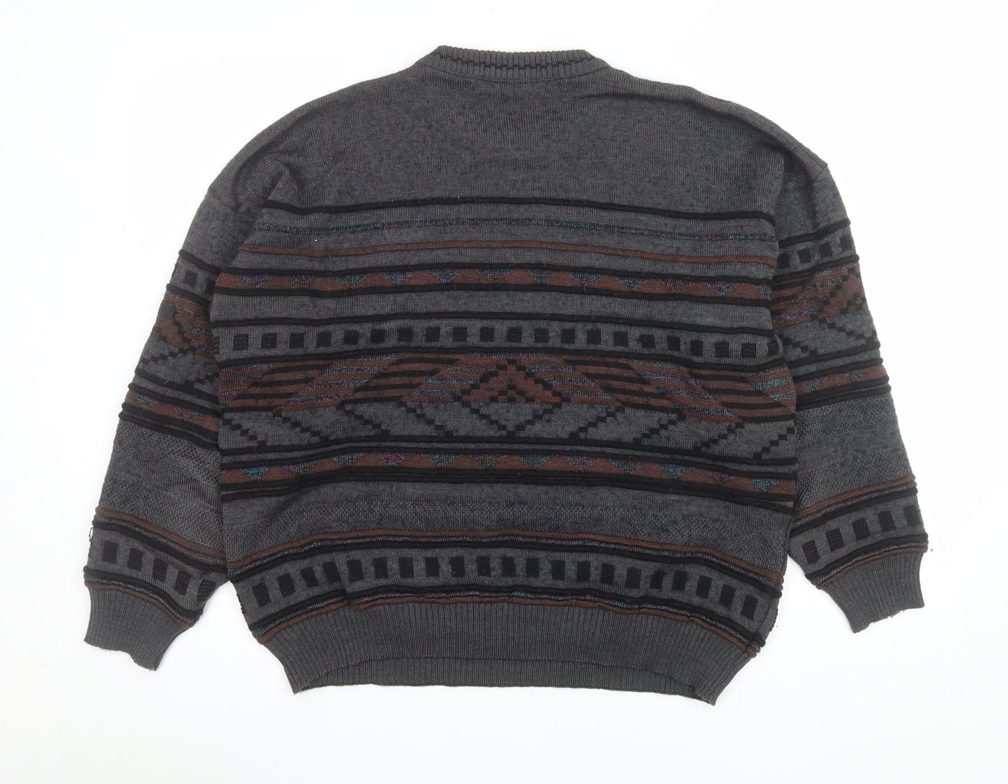 HEIM AMBROSIUS Men's Grey Geometric Wool Blend Pullover Jumper M