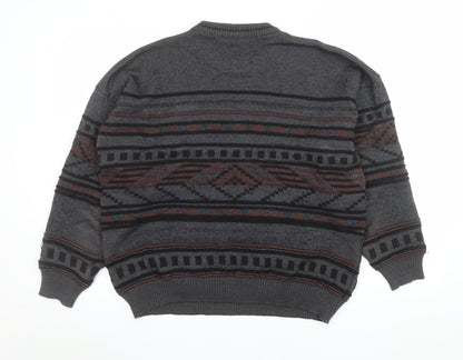 HEIM AMBROSIUS Men's Grey Geometric Wool Blend Pullover Jumper M