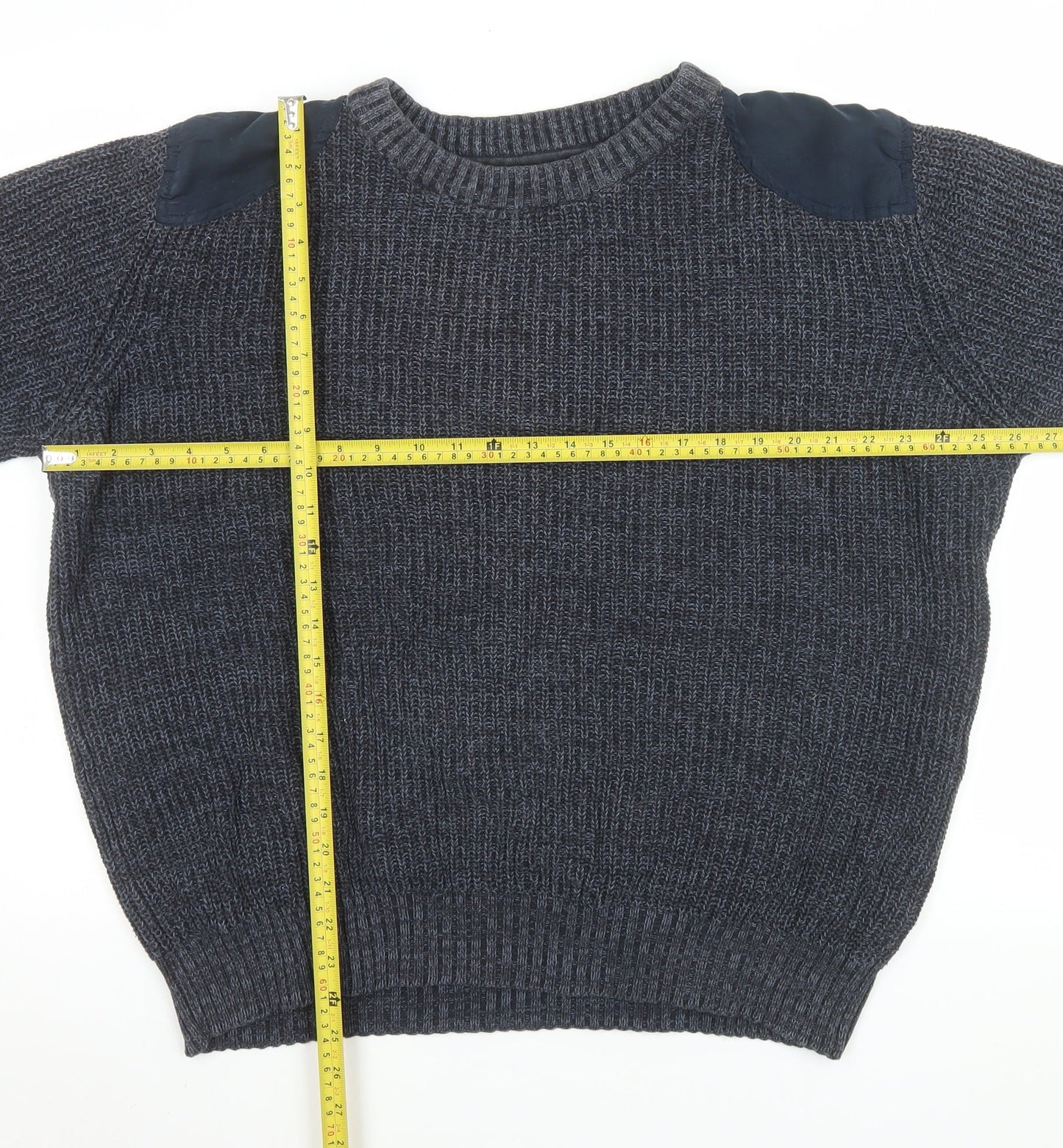 EASY 1973 Men's Grey Cotton Chunky Knit Crew Neck Jumper XL