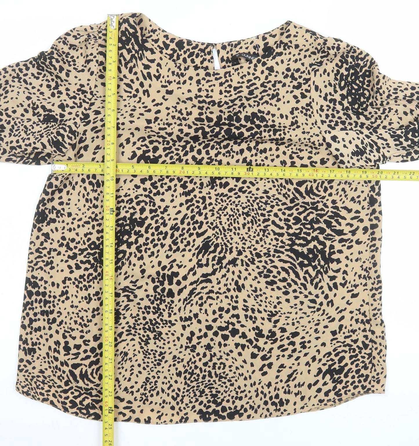 Dunnes Stores Women’s Beige Animal Print Ruffle Sleeve Blouse Size 14