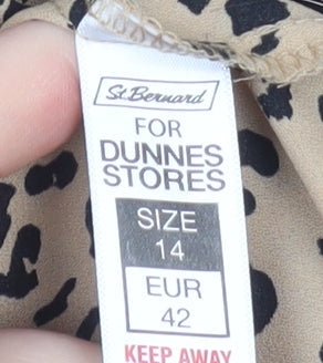 Dunnes Stores Women’s Beige Animal Print Ruffle Sleeve Blouse Size 14