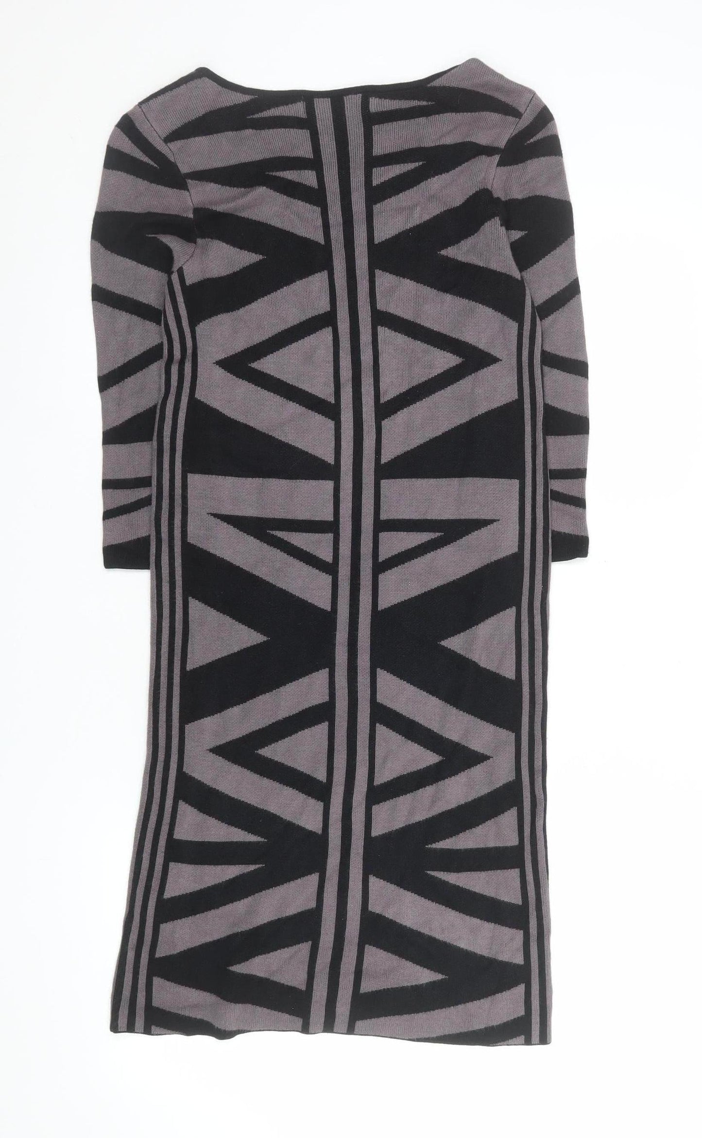 Gharani Strok Women’s Grey Bodycon Knit Dress Size 10 Geometric 3/4 Sleeve