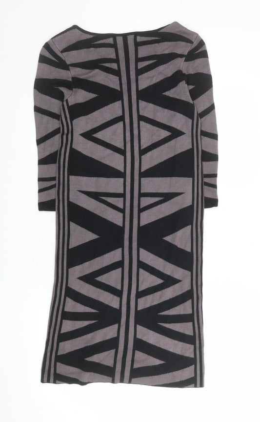 Gharani Strok Women’s Grey Bodycon Knit Dress Size 10 Geometric 3/4 Sleeve