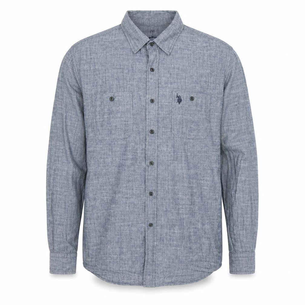 U.S. Polo Assn. Men's Blue Long Sleeve Slim Fit Button-Up Shirt L