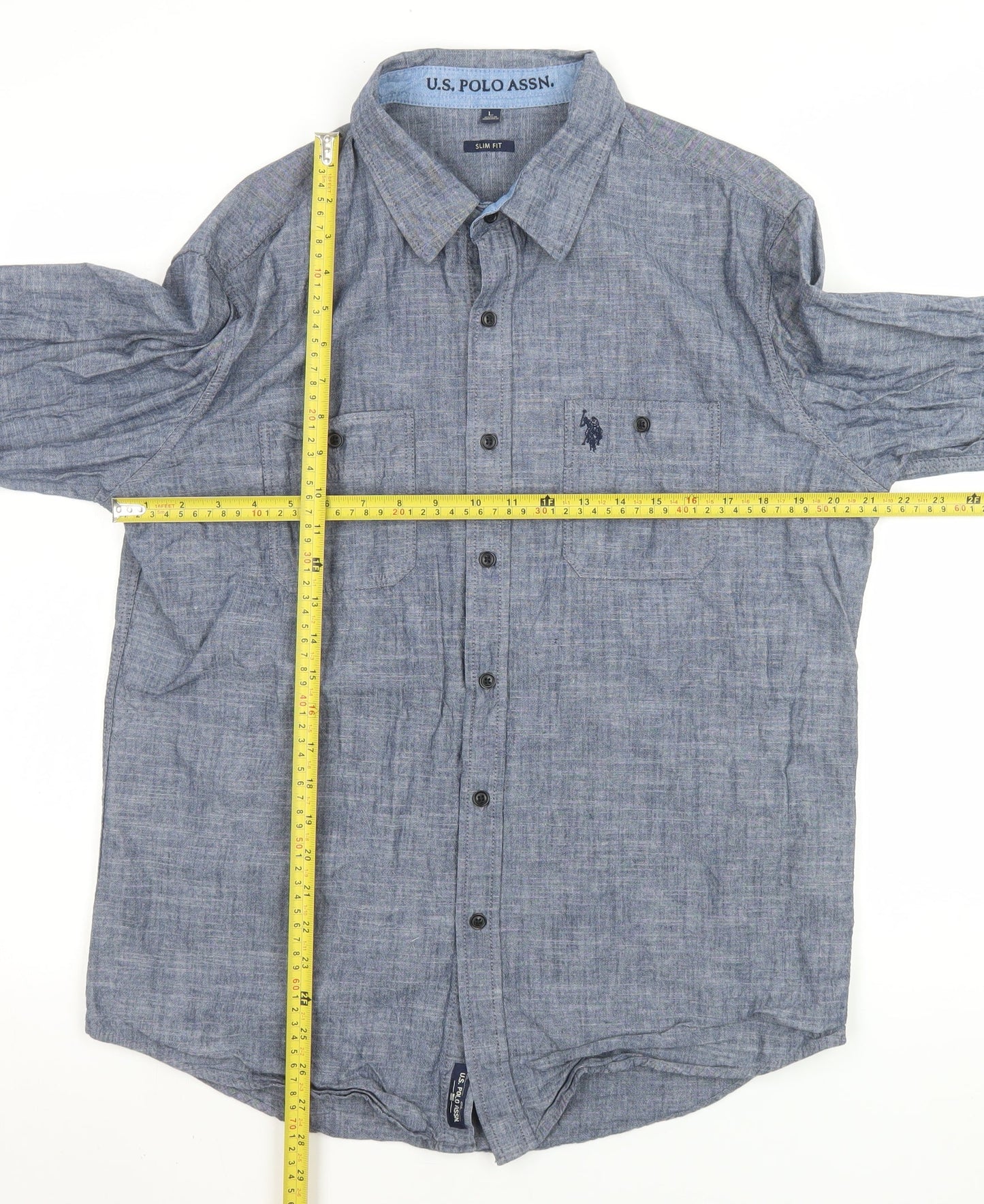 U.S. Polo Assn. Men's Blue Long Sleeve Slim Fit Button-Up Shirt L
