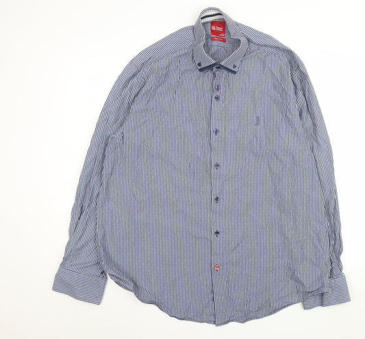 6th Sense Men's Blue Striped 3XL Egyptian Cotton Formal Shirt