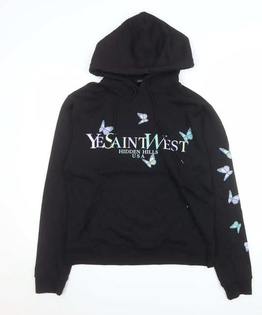 Boohoo Womens Black Butterfly Graphic Pullover Hoodie Size S