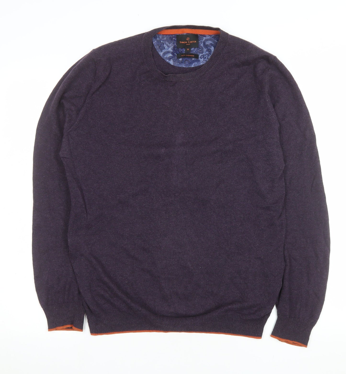 Simon Carter Men's Purple Cotton Cashmere Crew Neck Jumper Size M
