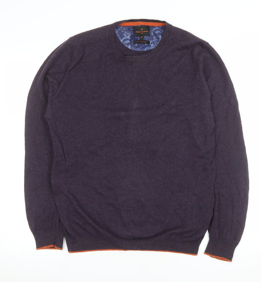 Simon Carter Men's Purple Cotton Cashmere Crew Neck Jumper Size M