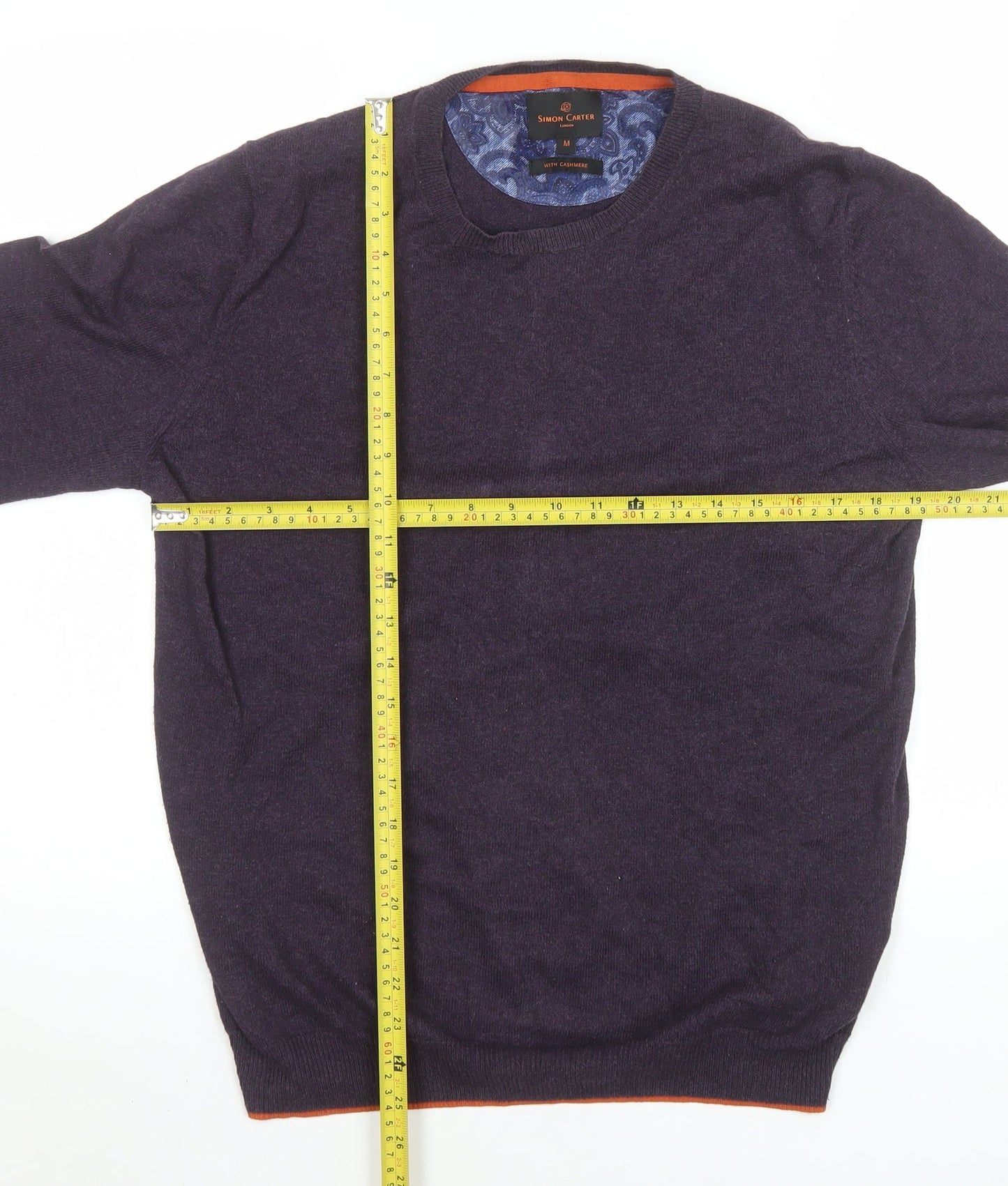 Simon Carter Men's Purple Cotton Cashmere Crew Neck Jumper Size M