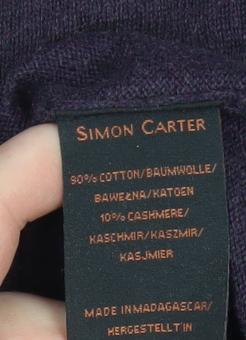 Simon Carter Men's Purple Cotton Cashmere Crew Neck Jumper Size M