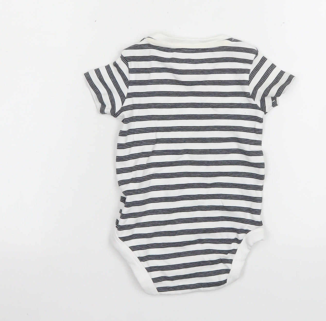 F&F Unisex Baby White Striped Short Sleeve Cotton Babygrow 12-18 Months