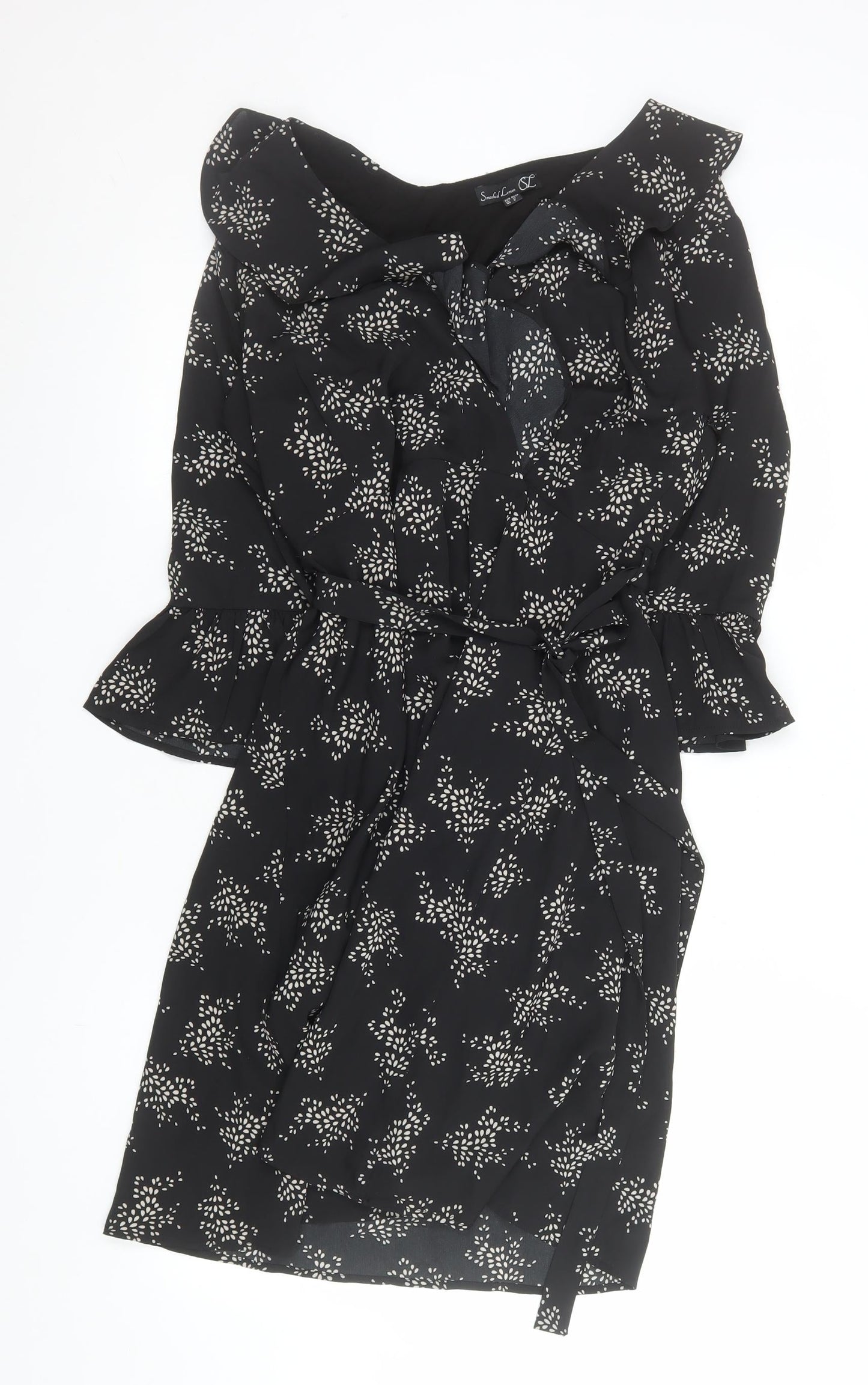 Smashed Lemon Women Black Floral Wrap Knee Length Dress Size 12