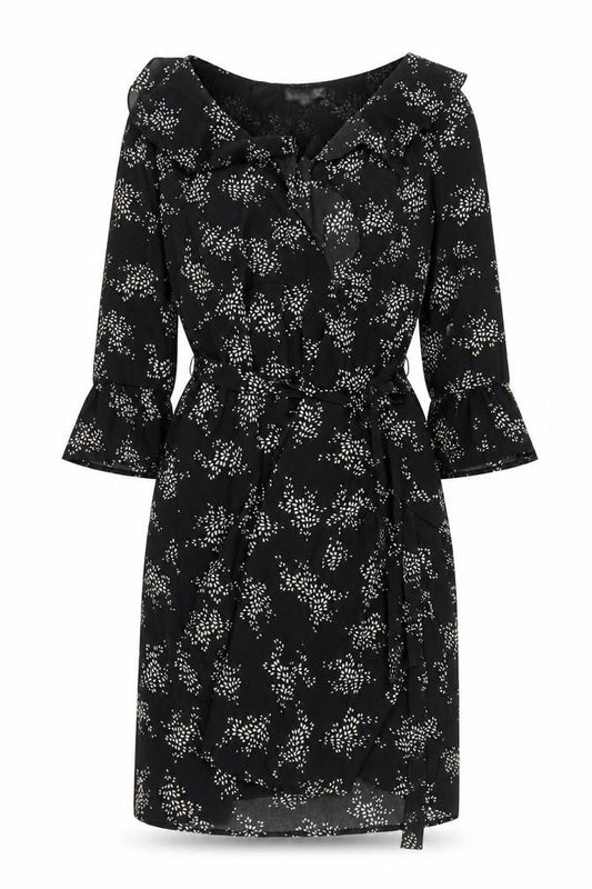 Smashed Lemon Women Black Floral Wrap Knee Length Dress Size 12