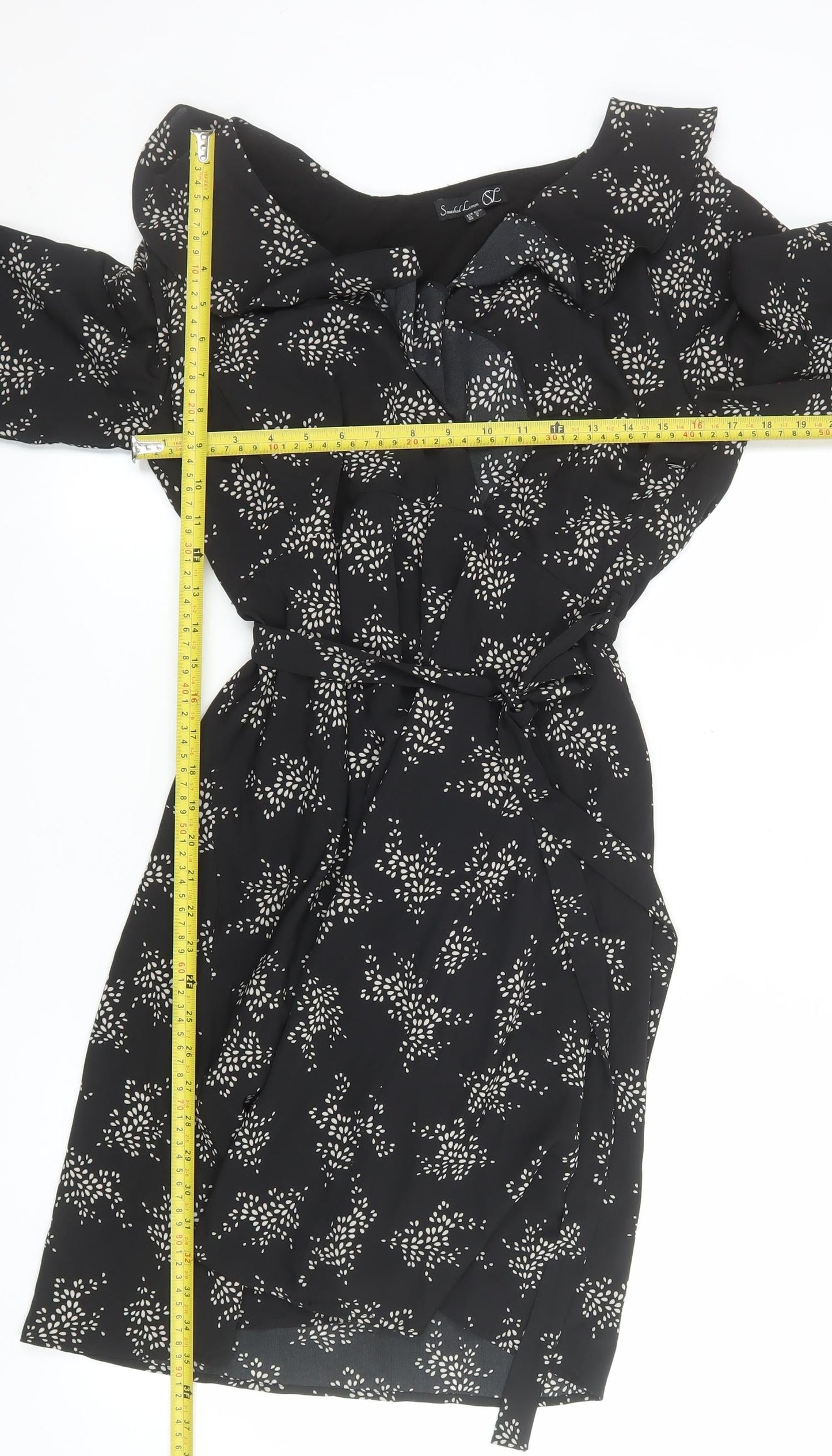Smashed Lemon Women Black Floral Wrap Knee Length Dress Size 12