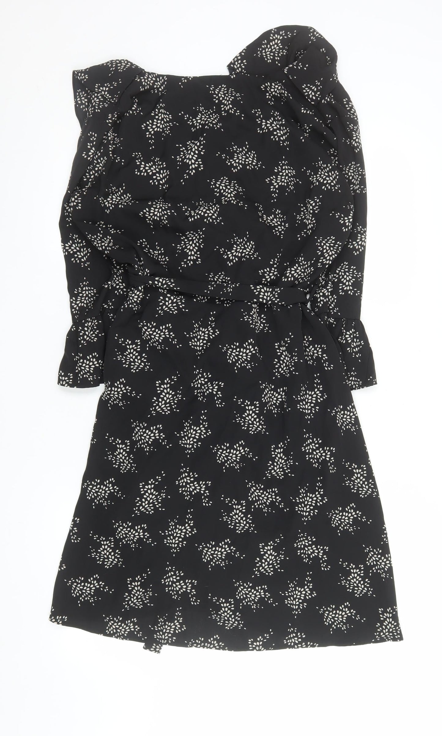 Smashed Lemon Women Black Floral Wrap Knee Length Dress Size 12