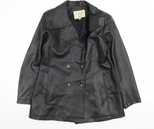 Nature Republic Women's Black Faux Leather Pea Coat Size 14