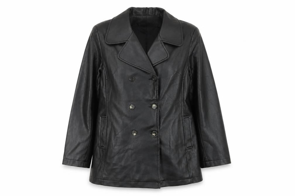 Nature Republic Women's Black Faux Leather Pea Coat Size 14