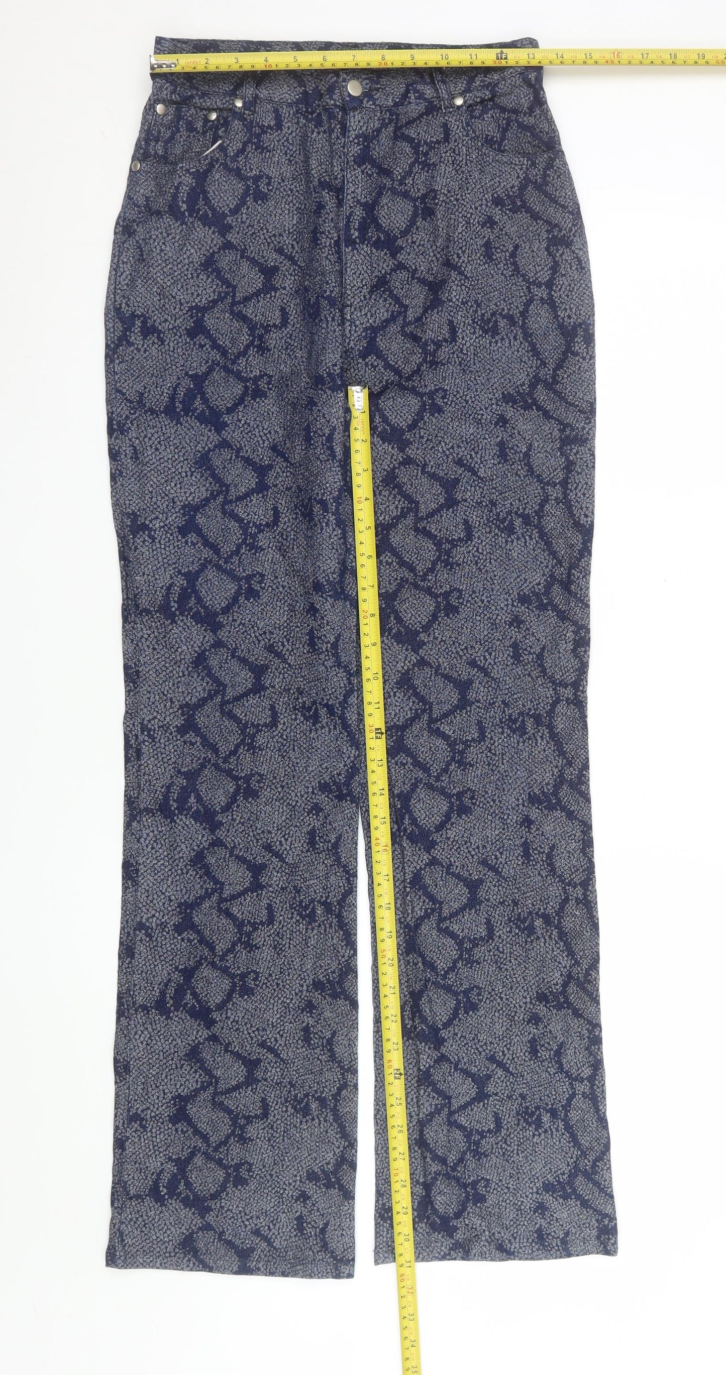 Aftershock Womens Blue Animal Print Straight Leg Trousers Size M