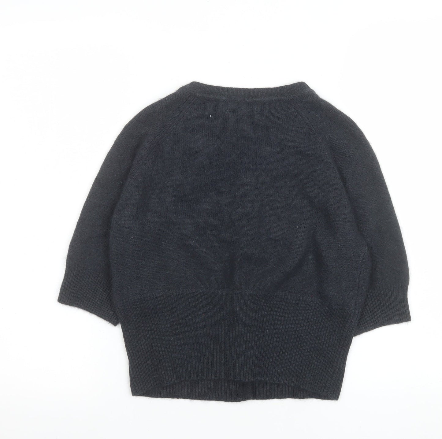 Jackpot Womens Black Angora Blend Crew Neck 3/4 Sleeve Cardigan M