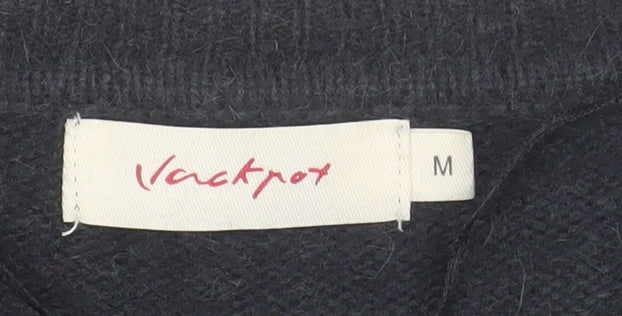 Jackpot Womens Black Angora Blend Crew Neck 3/4 Sleeve Cardigan M