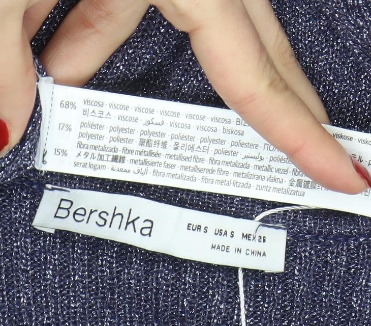 Bershka Women’s Blue Metallic Knit Long Sleeve Bodycon Midi Dress Size S