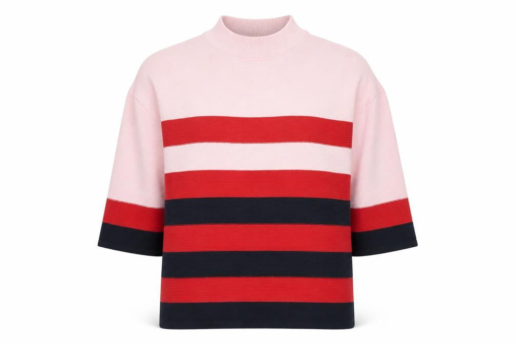 Bonuna Women's Multicoloured Striped Mock Neck Knit Jumper Size S