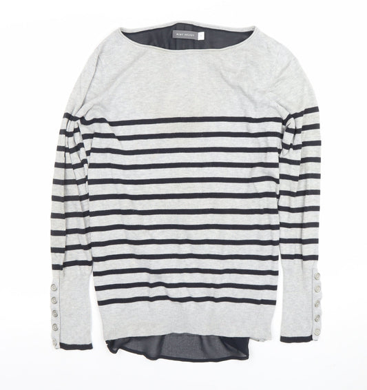 Mint Velvet Women Grey Striped Boat Neck Long Sleeve Pullover Jumper Size 10