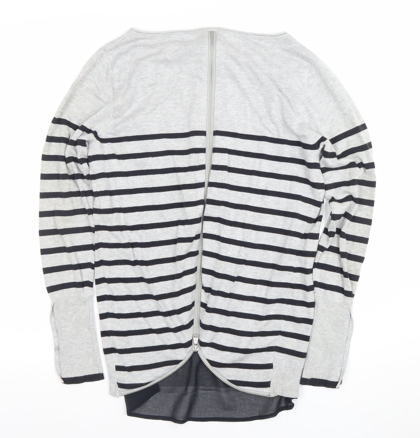 Mint Velvet Women Grey Striped Boat Neck Long Sleeve Pullover Jumper Size 10