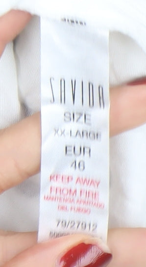 Savida Women White Polka Dot Cropped Puff Sleeve Blouse Size 14