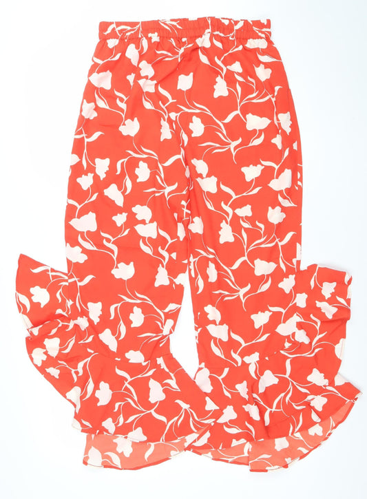 ASOS Women’s Red Floral Wide-Leg Chiffon Summer Trousers Size 14
