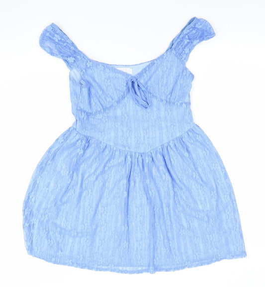 OUIZ Women's Blue Lace Fit & Flare Sleeveless Dress Size 12