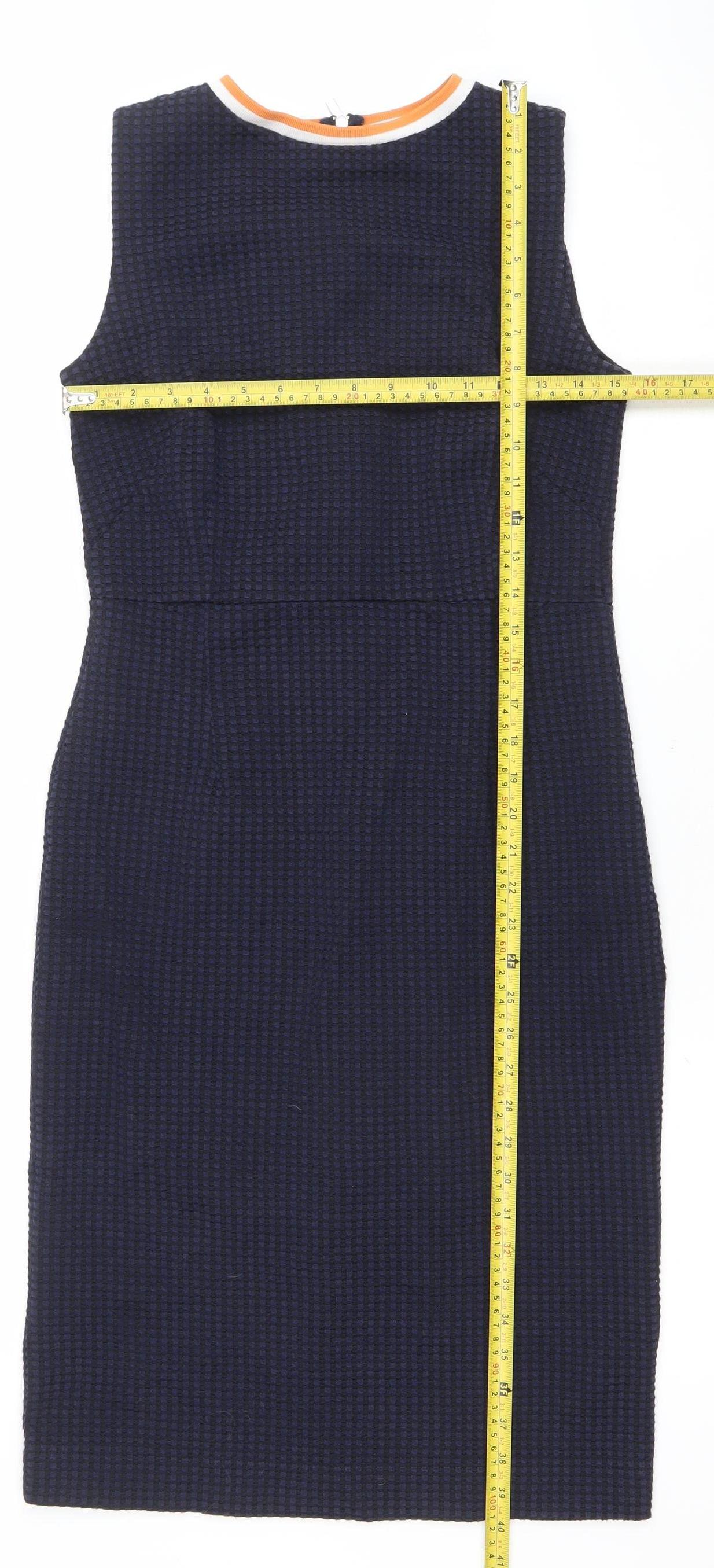Next Women's Blue Check Bodycon Sleeveless Work Dress UK 12