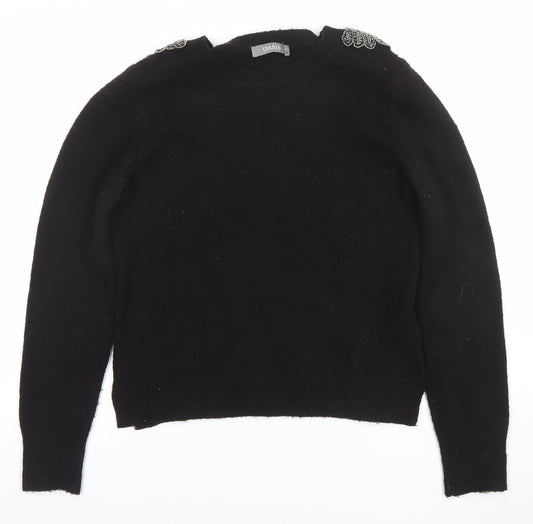 Oasis Women's Black Beaded Shoulder Wool Blend Jumper Size M