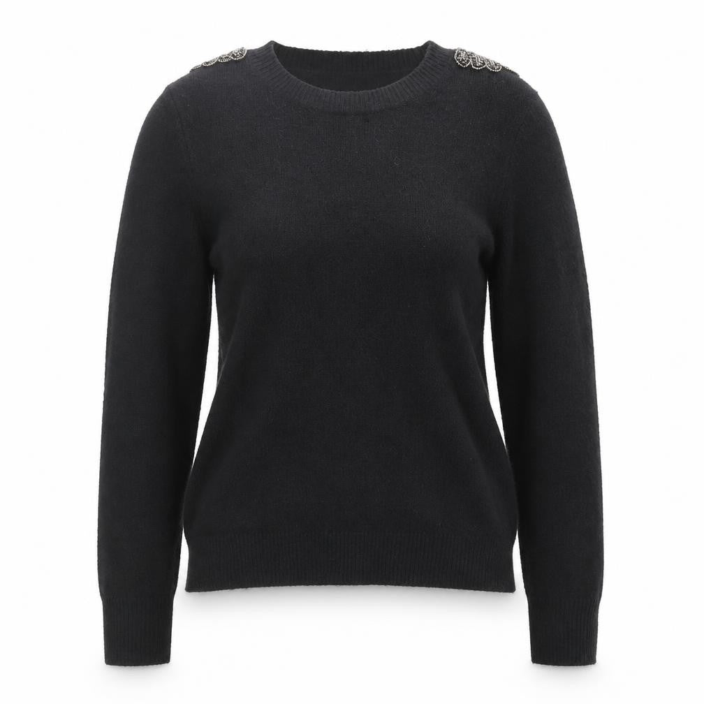 Oasis Women's Black Beaded Shoulder Wool Blend Jumper Size M