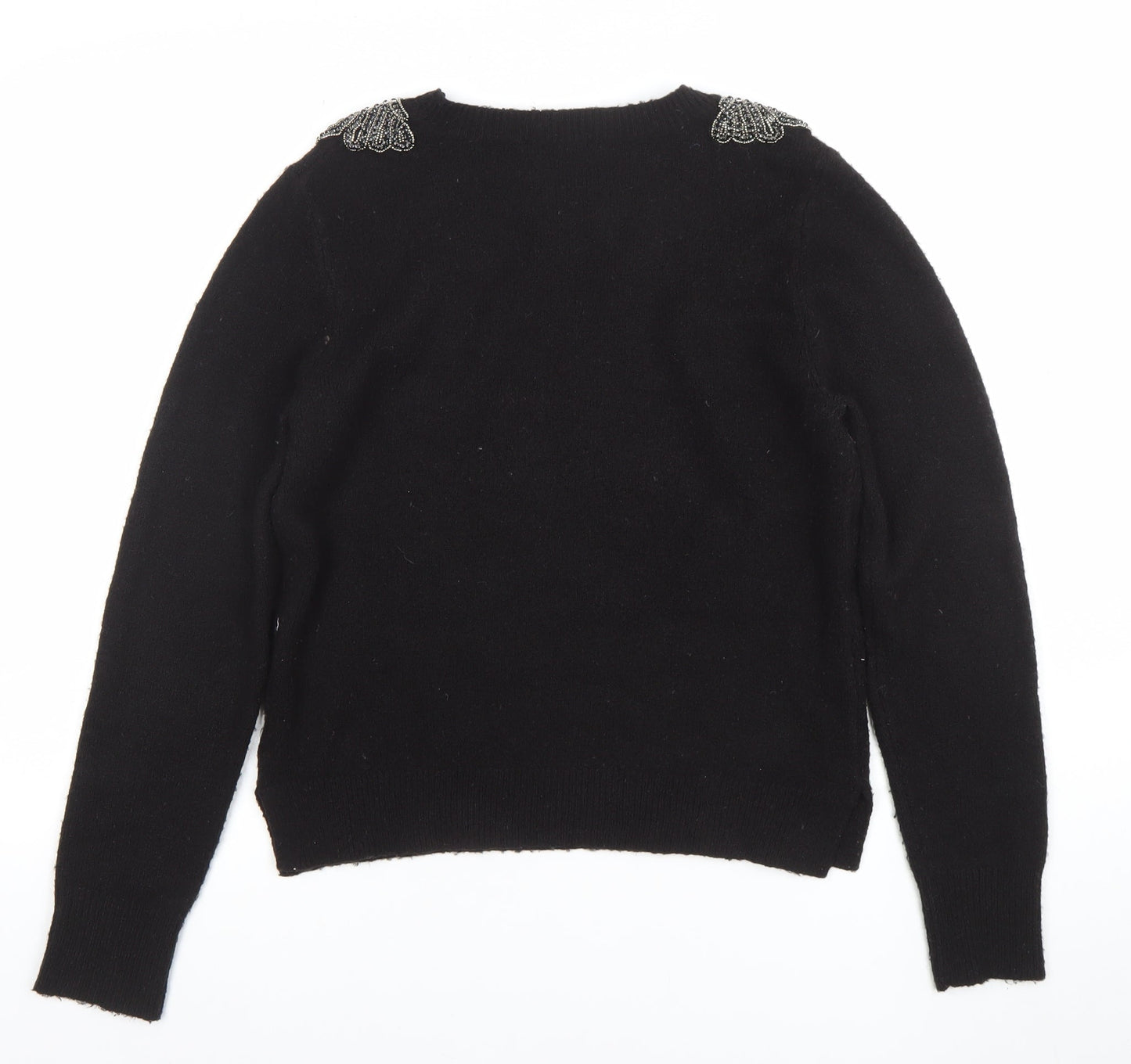 Oasis Women's Black Beaded Shoulder Wool Blend Jumper Size M