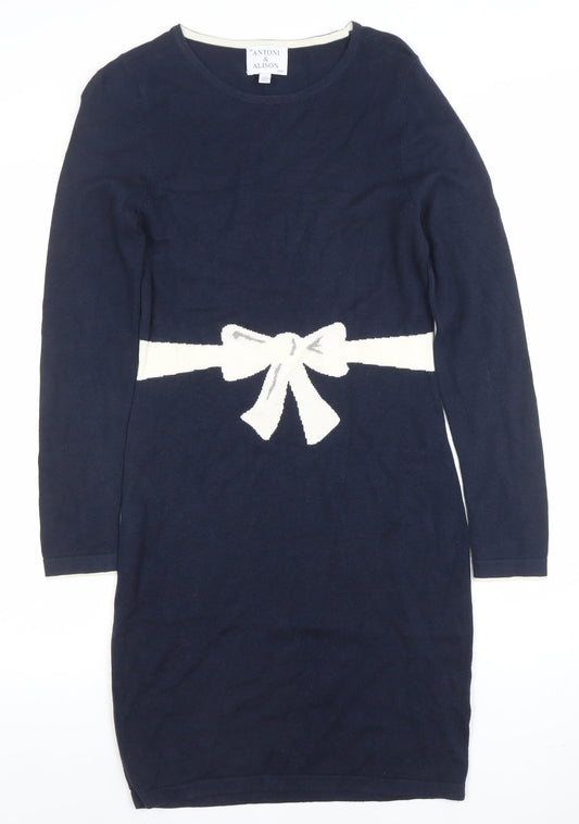 Antoni & Alison Women’s Navy Blue Knit Bodycon Bow Dress Size S