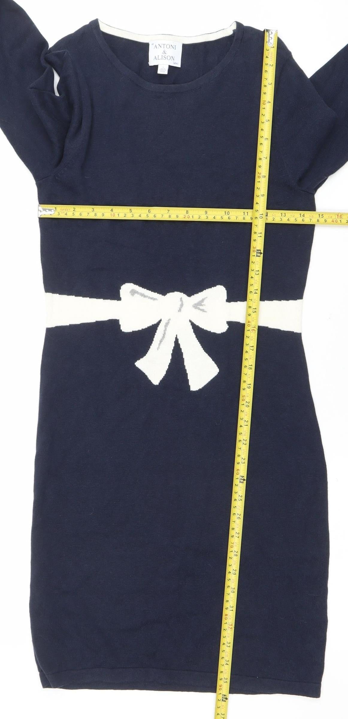 Antoni & Alison Women’s Navy Blue Knit Bodycon Bow Dress Size S