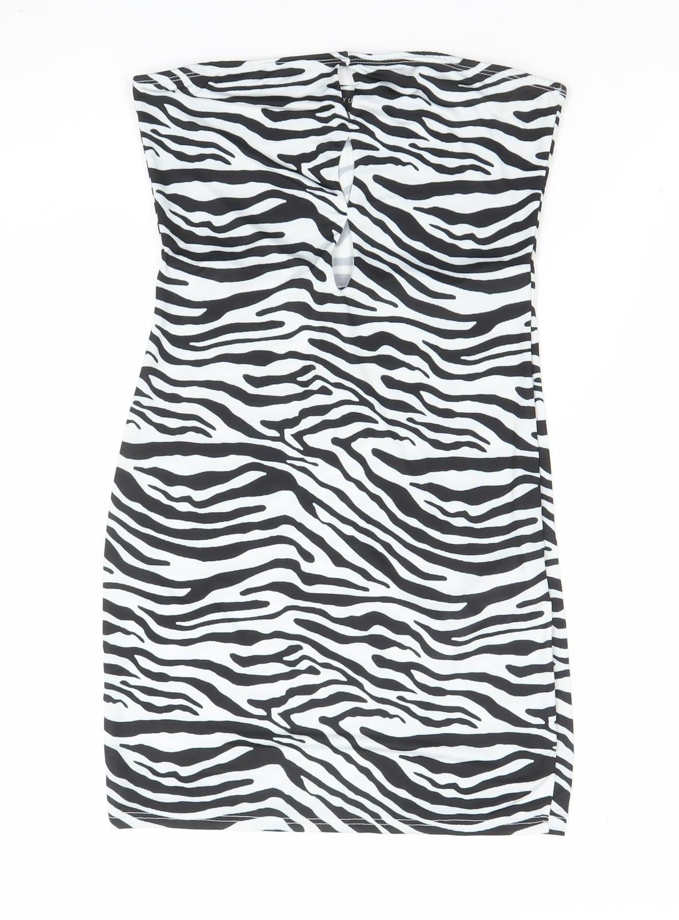 Pretty Little Thing Women’s Black Zebra Bodycon Strapless Dress Size 8