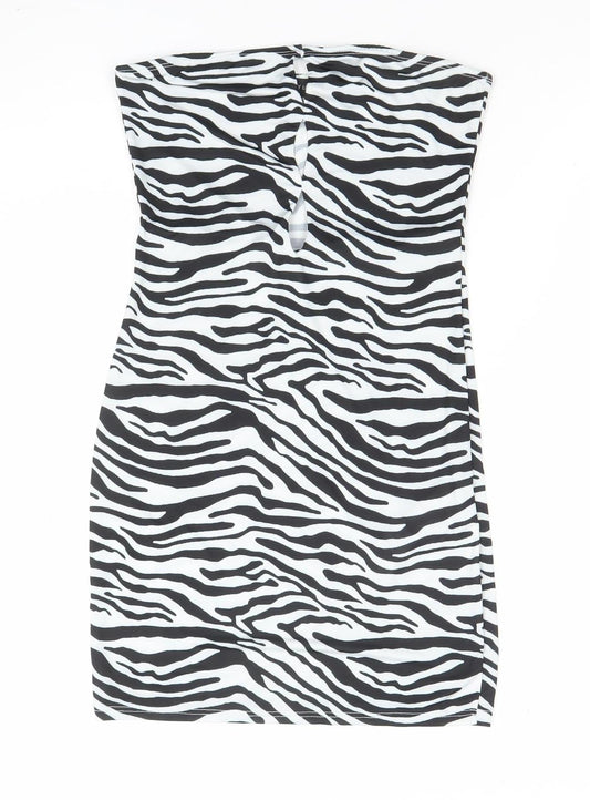 Pretty Little Thing Women’s Black Zebra Bodycon Strapless Dress Size 8