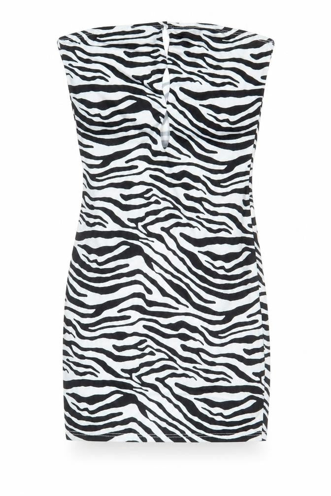 PRETTYLITTLETHING Women’s Black Zebra Bodycon Strapless Dress Size 8